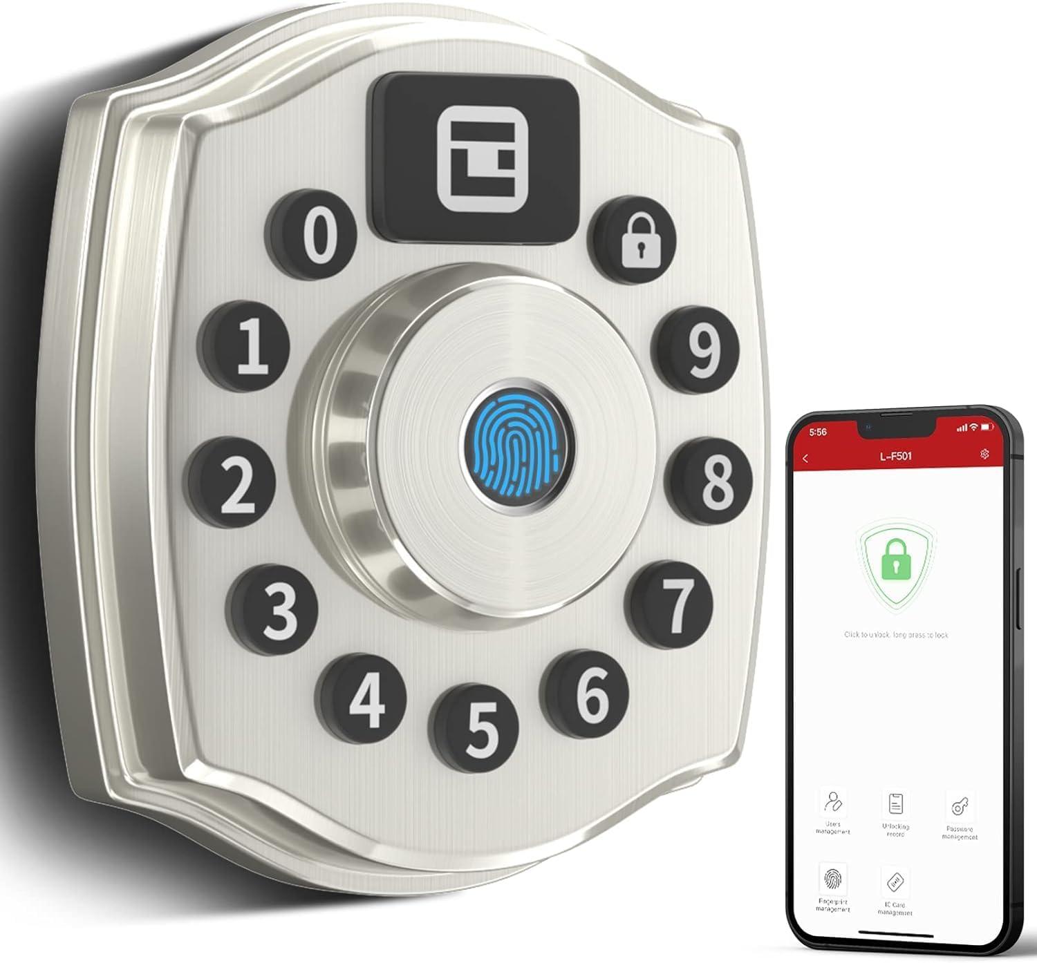 Silver Smart Keypad Deadbolt with Fingerprint and App Control