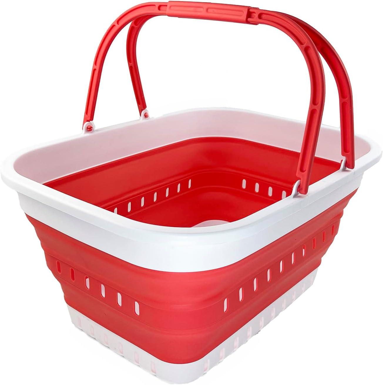 SAMMART 26L (6.8 Gallons) Collapsible Plastic Laundry Basket with Handle-Foldable Pop Up Storage Basket with handle