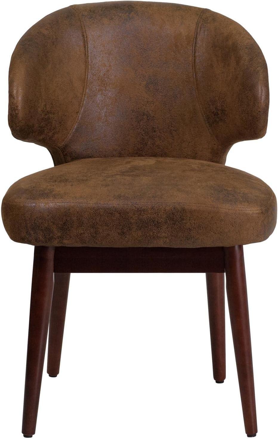 Posh Black LeatherSoft Side Chair with Walnut Legs