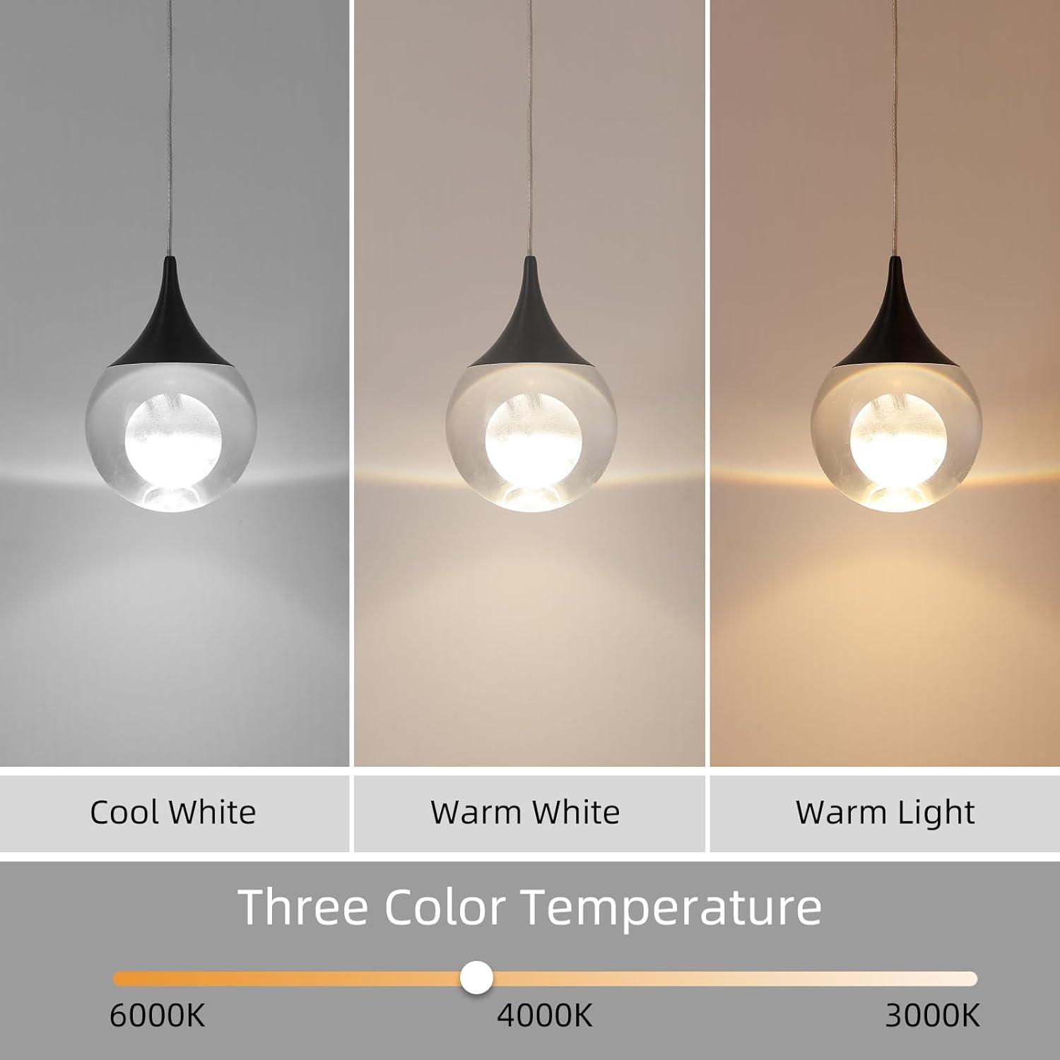 JoollySun Crystal LED Pendant Light: Black Modern Mini Light Fixtures Ceiling Hanging for Kitchen Island Bathroom