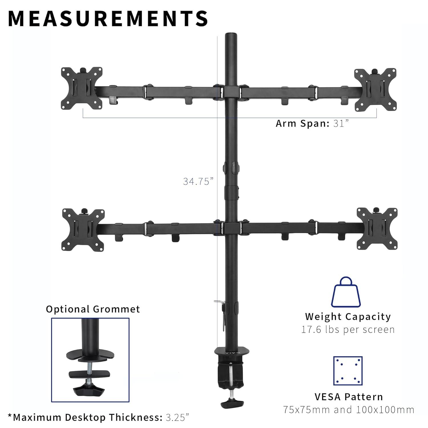 Vivo Quad Monitor Desk Mount