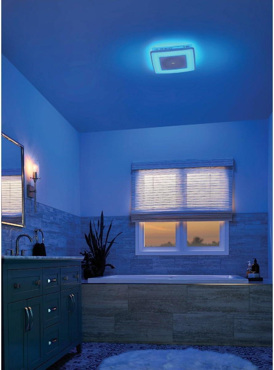 White Steel Ventilation Fan with Bluetooth Speaker and LED Light