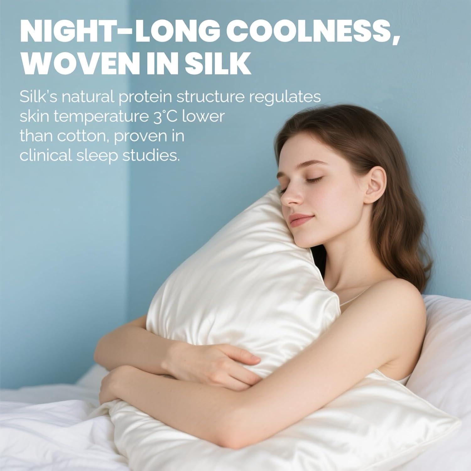 Ravmix Silk Pillow Cases with Zipper, 21 Momme Mulberry Silk Pillowcase for Hair Skin Health, Soft Smooth Breathable Cool Pillow Cover for Beauty Sleep with Gift Box(Queen 20"x30", Ivory White) 1PC