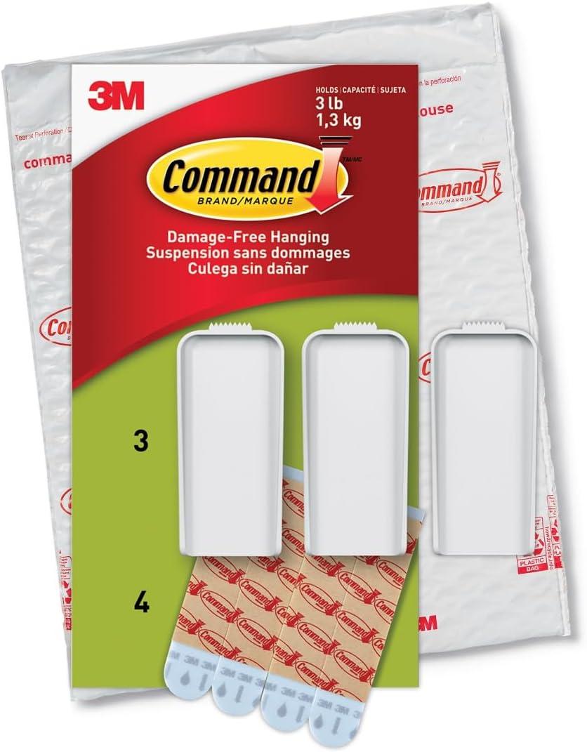 Command Large Canvas Hangers, Indoor Use, 3-Hooks, 4-Strips, Decorate Damage-Free,White