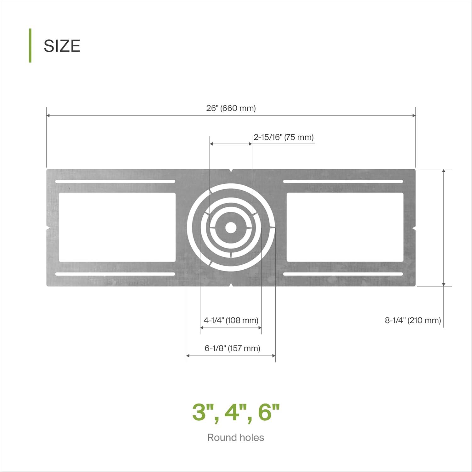 ASD New Construction Mounting Plate with Symmetric Round Hole - 3-4-6" Flat Steel Rough-in Bracket, LED Recessed Lighting Housing, 6 Pack