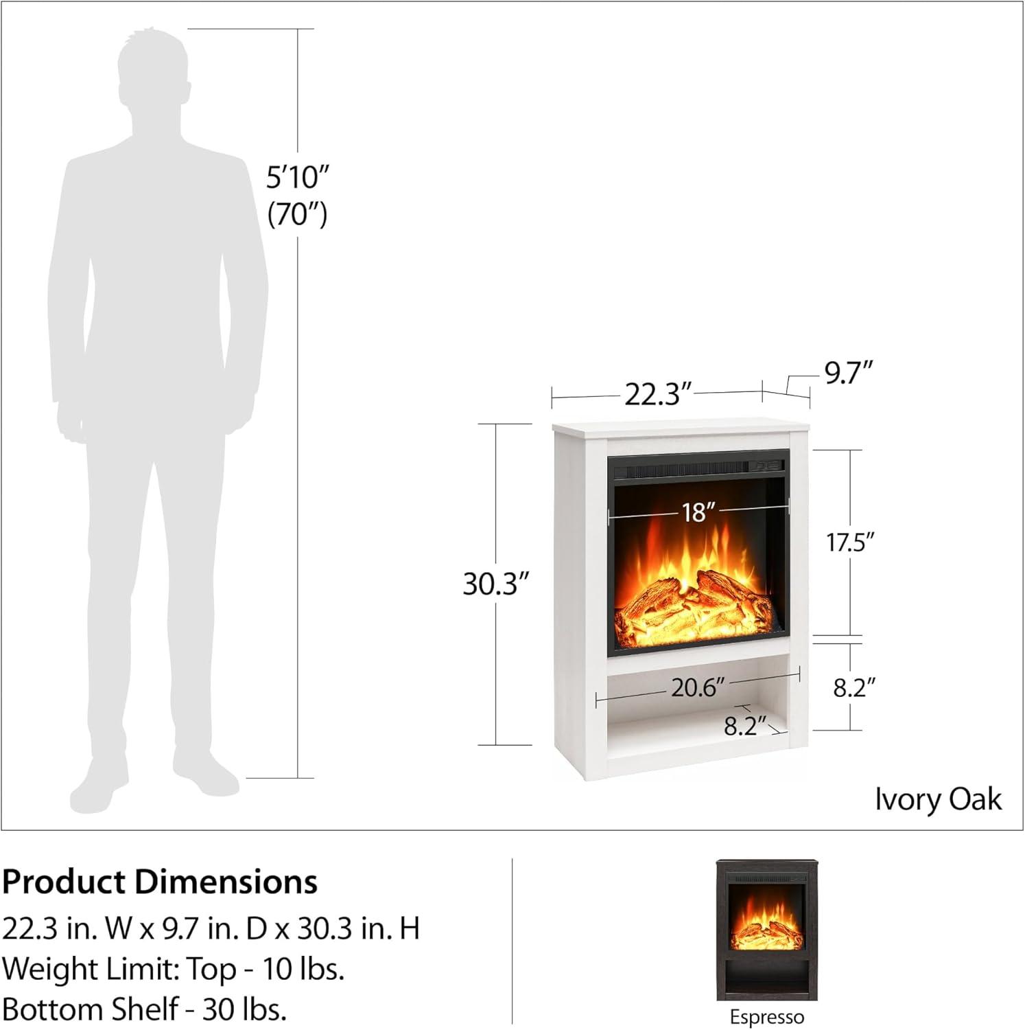 Espresso 22-Inch Electric Fireplace with Mantel and Shelf