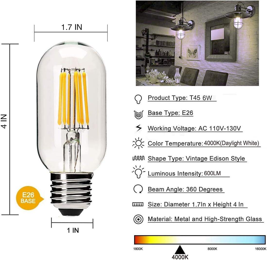 Dimmable Vintage Edison Tubular LED Bulb Pack, 6 Watt, Daylight White