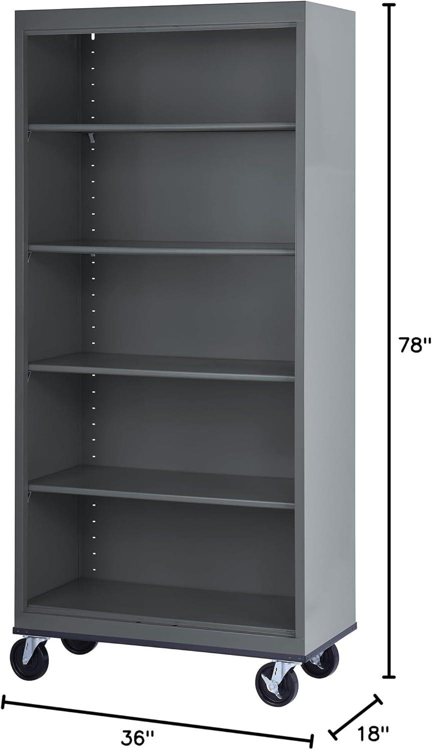 Sandusky Lee 36" W x 18" D x 78" H Steel Mobile Bookcase with 4 Adjustable Shelves by Sandusky