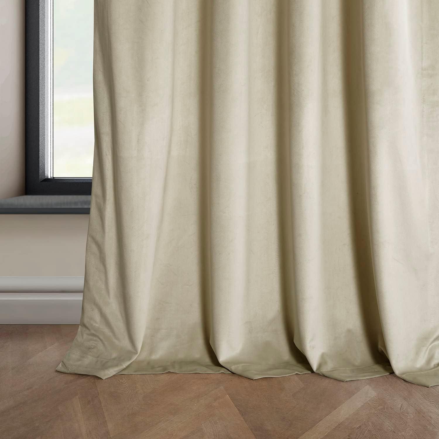 Half Price Drapes Signature Angora Beige Plush Velvet Hotel Blackout Curtains(1 Panel), 50W X 96L