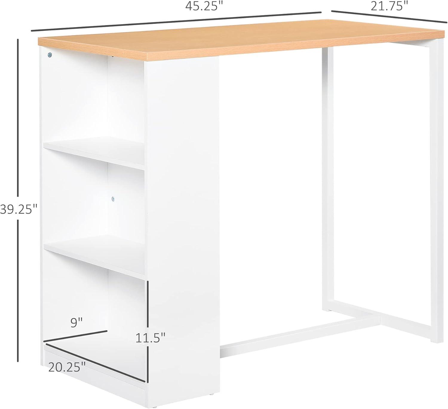 Modern 50'' White and Wood Counter Height Bar Table with Storage