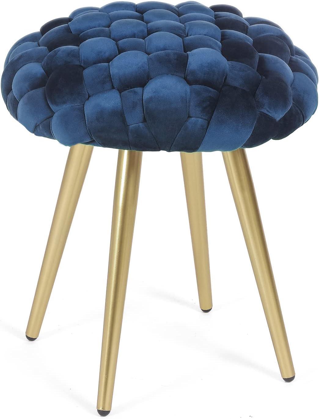 Homebeez Vanity Stool Upholstered Footrest Stool Modern Dressing Stool Side Table Footstool,Blue