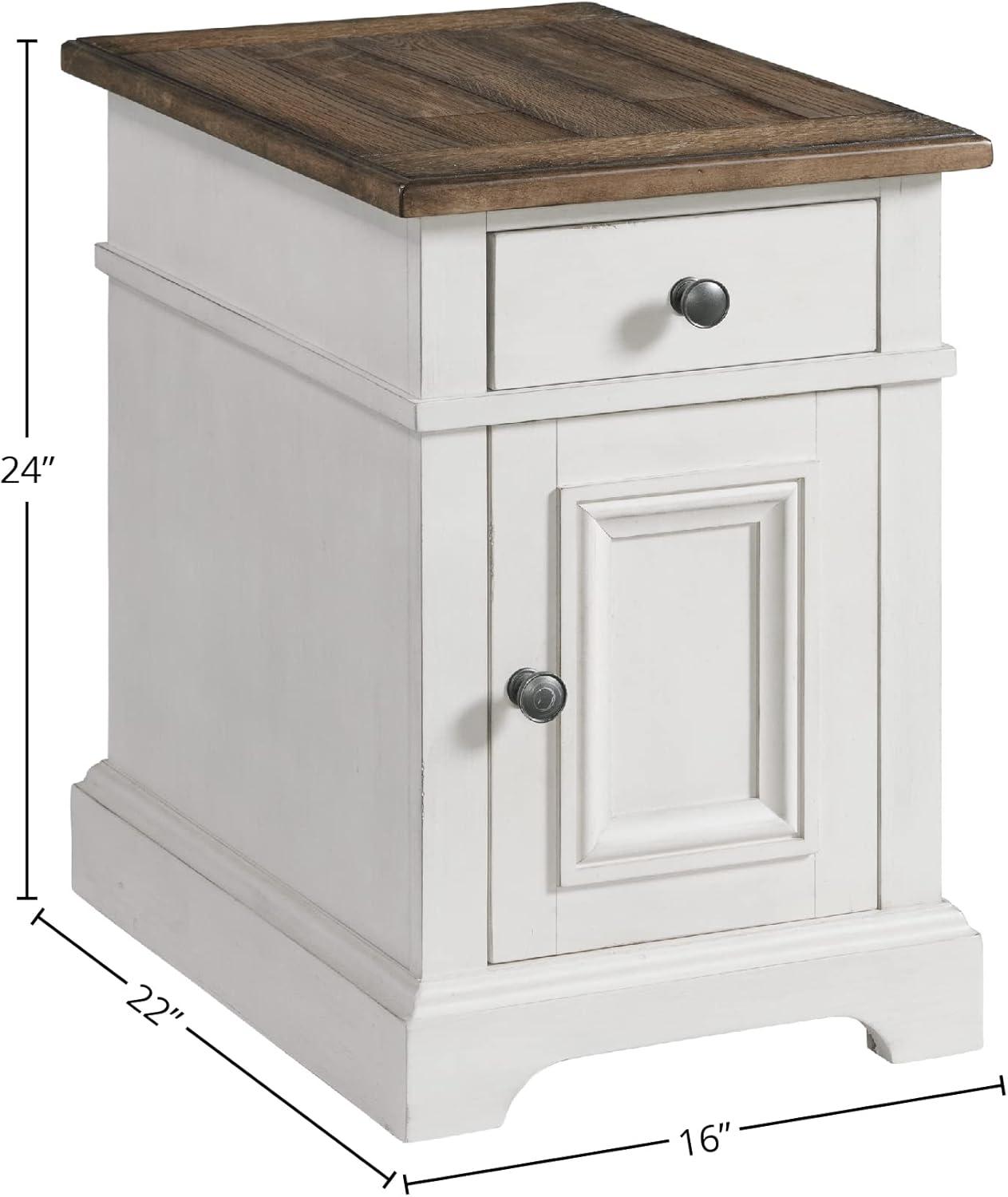 Rustic White and Oak Rectangular Chairside Table with Storage