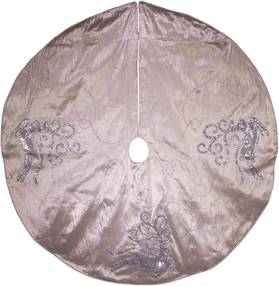 50-Inch Light Gold Polyester Tree Skirt with Reindeer Pattern