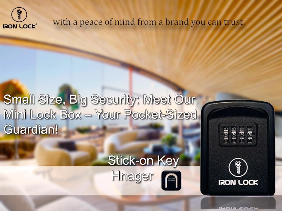 Iron Lock - Small Wall Mount Key Lock Box with 4-Digit Combo Resettable Code, Waterproof Lockbox
