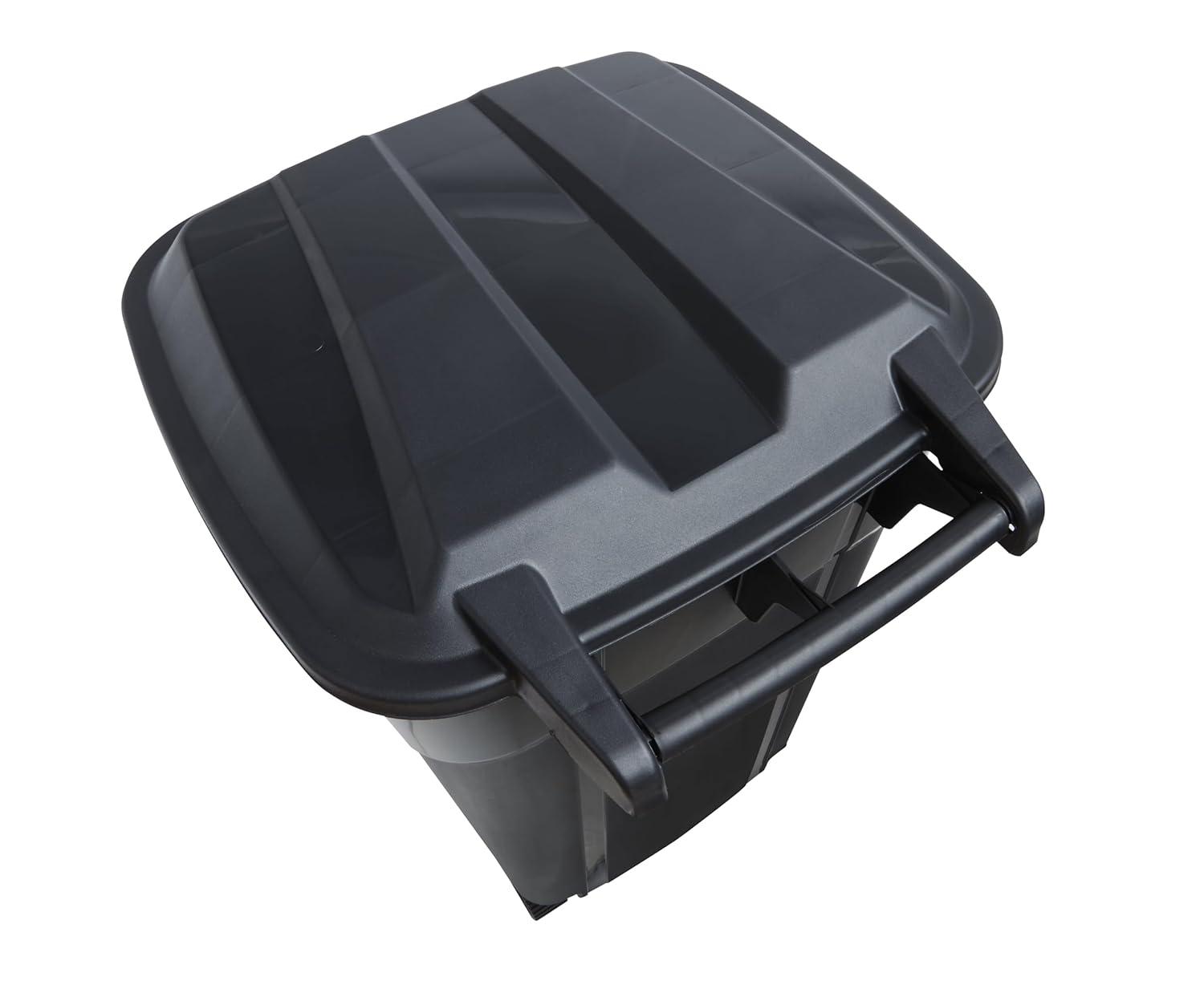Hyper Tough 32 Gallon Wheeled Heavy Duty Plastic Garbage Can, Attached Lid, Black