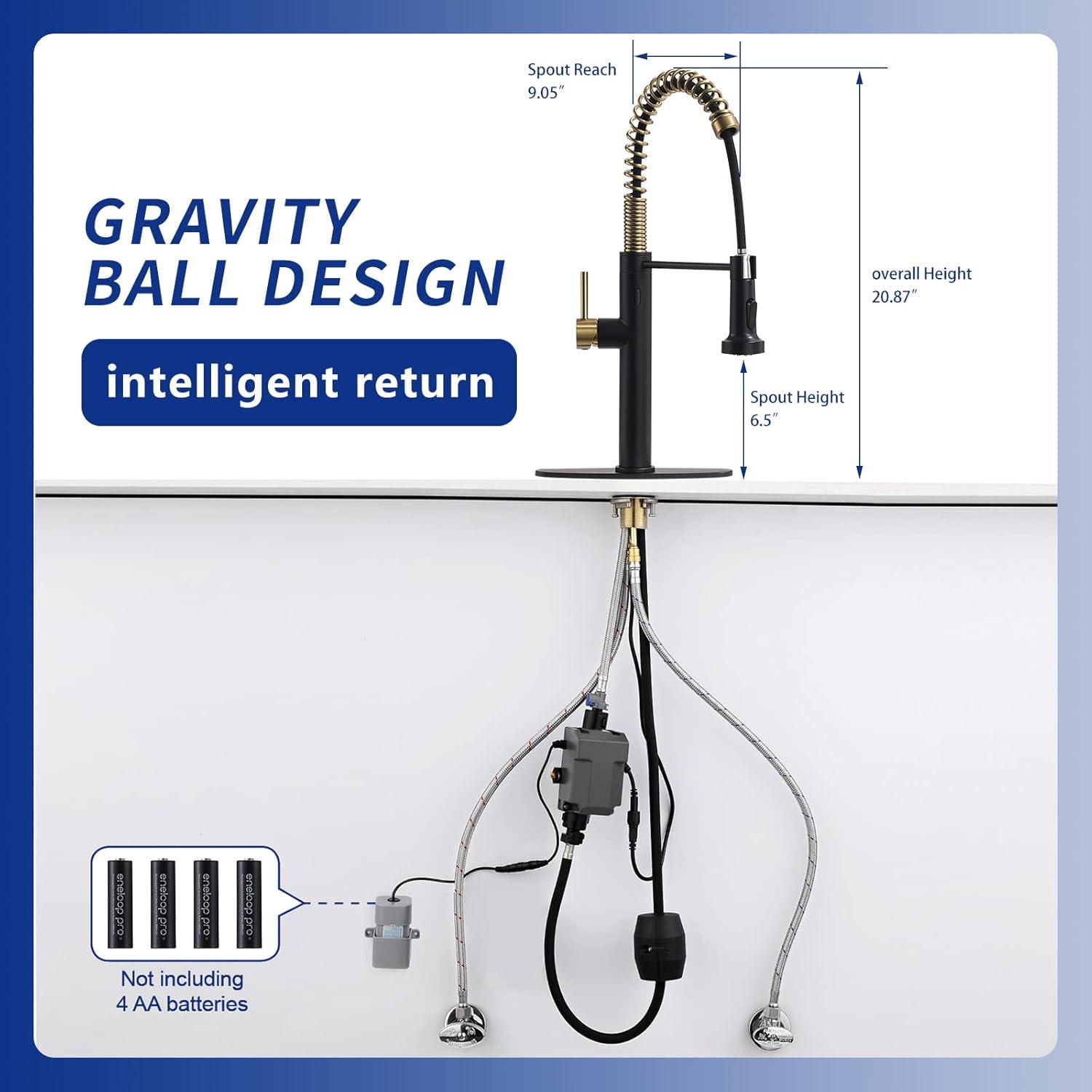 Fapully Touchless Kitchen Faucet with Pull Down Sprayer, Brushed Gold Motion Sensor Smart Commercial Single Handle Single Hole Faucet for Kitchen Sink