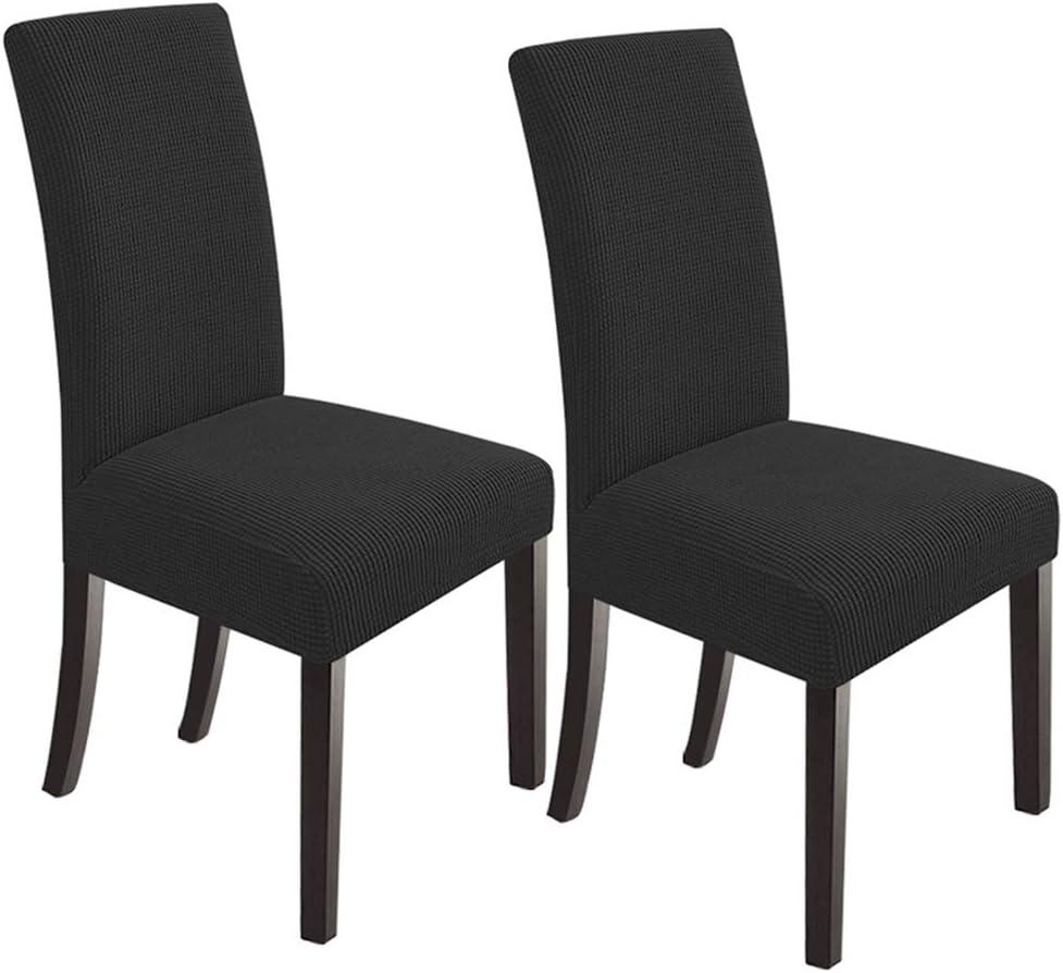 Subrtex Stretch Textured Plaid Dining Chair Slipcover (Set of 2, Black)