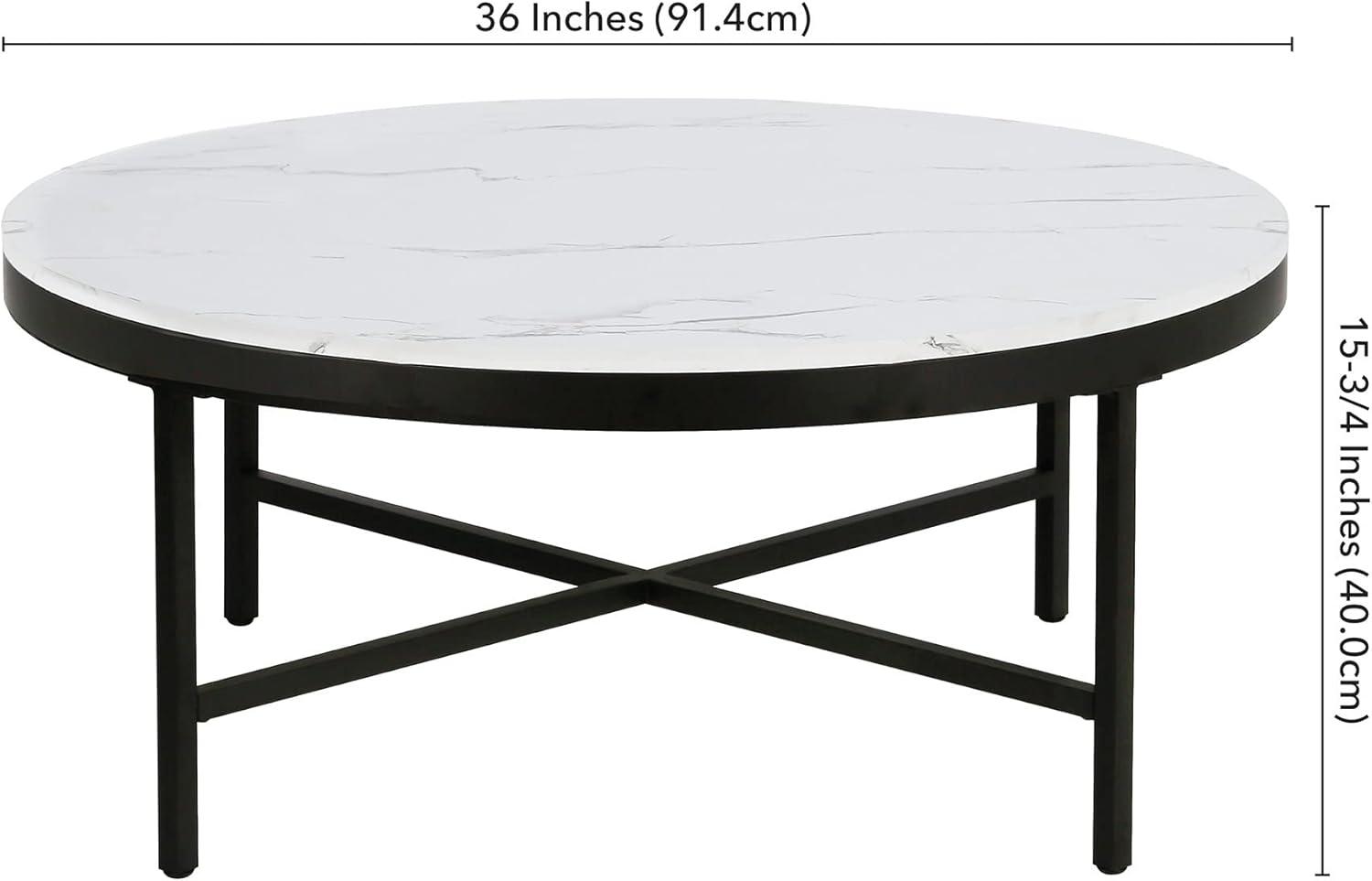 Evelyn&Zoe Xivil 36" Wide Round Coffee Table with Faux Marble Top in Blackened Bronze/Faux Marble