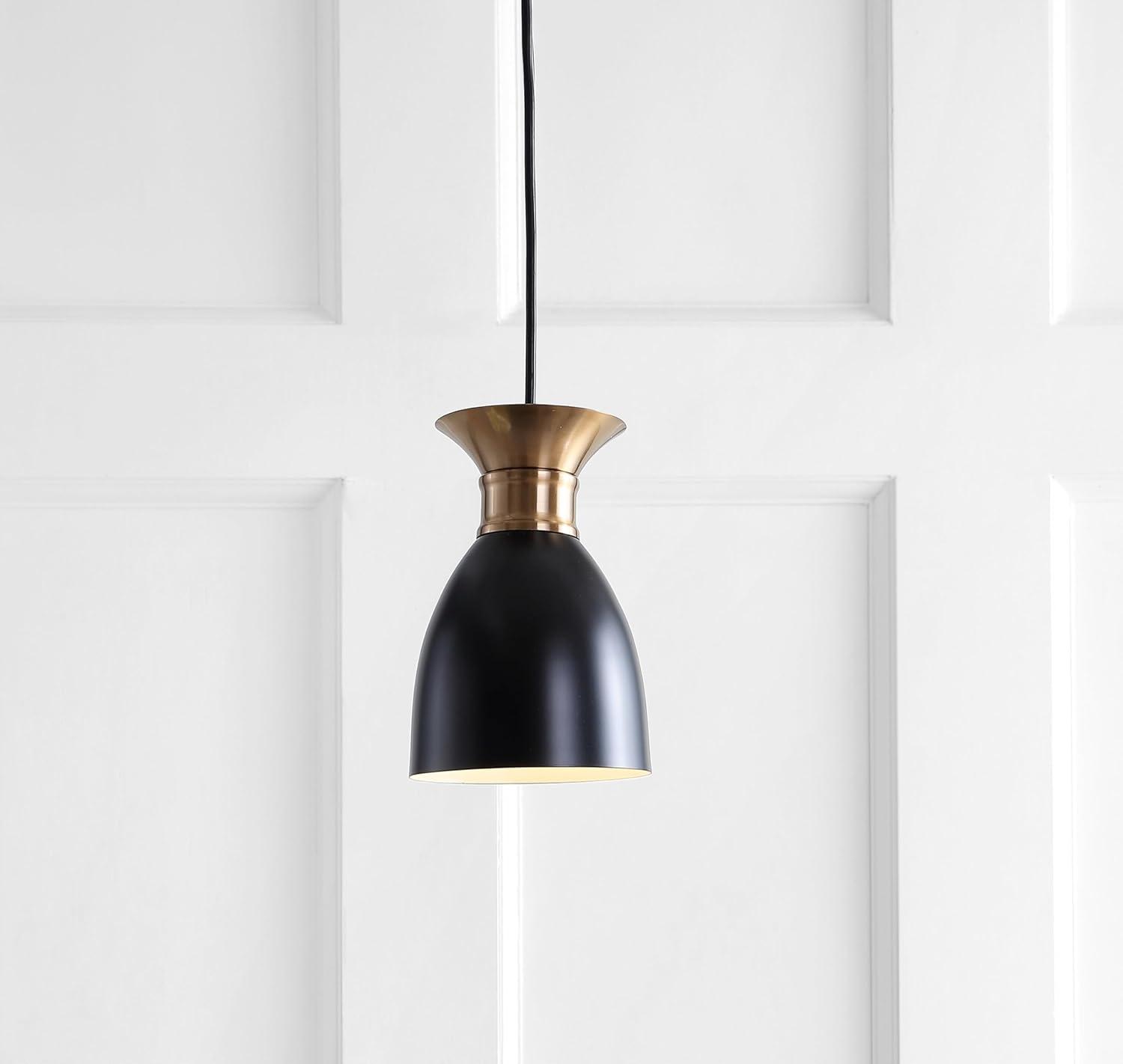 Edison 5.75" Matte Black & Brass Gold LED Pendant Light