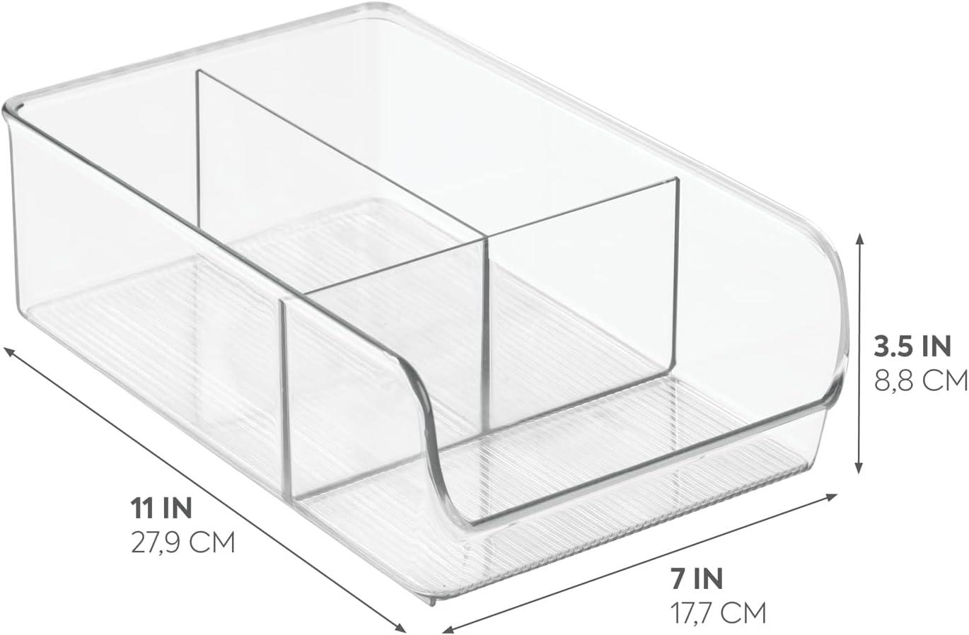 iDesign Linus Plastic Fridge and Freezer Divided Storage Organizer Bin, Container for Food, Drinks, Snacks, Produce Organization, 11" x 7" x 3.5", Clear