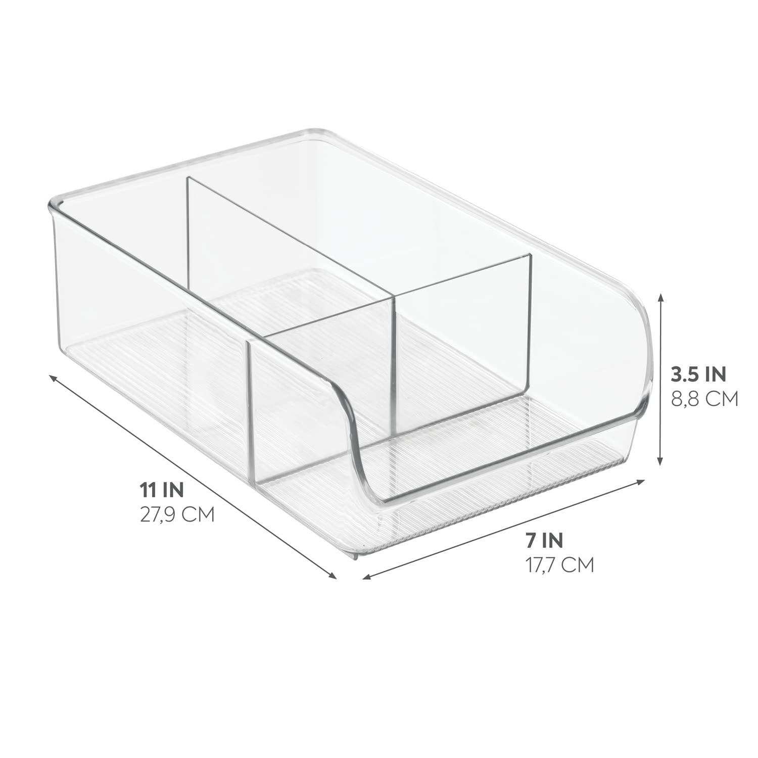 iDesign Linus Plastic Fridge and Freezer Divided Storage Organizer Bin, Container for Food, Drinks, Snacks, Produce Organization, 11" x 7" x 3.5", Clear