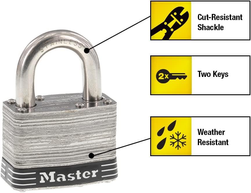 Master Lock Stainless Steel Laminated Padlock with Key, 2 Inch