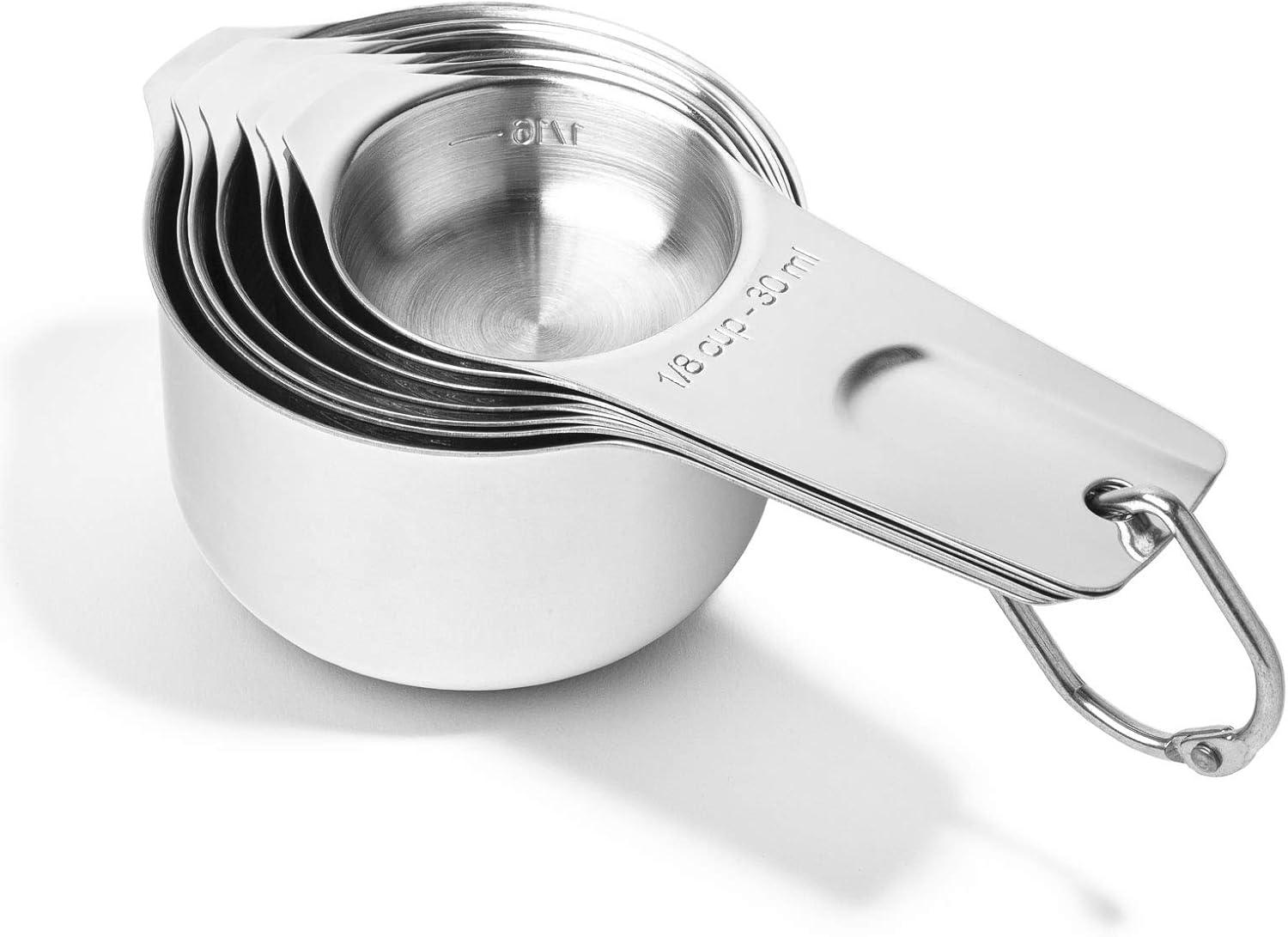 Last Confection 7-Piece Stainless Steel Measuring Cup Set - Includes 1/8 Cup Coffee Scoop - Measurements for Spices, Cooking & Baking Ingredients