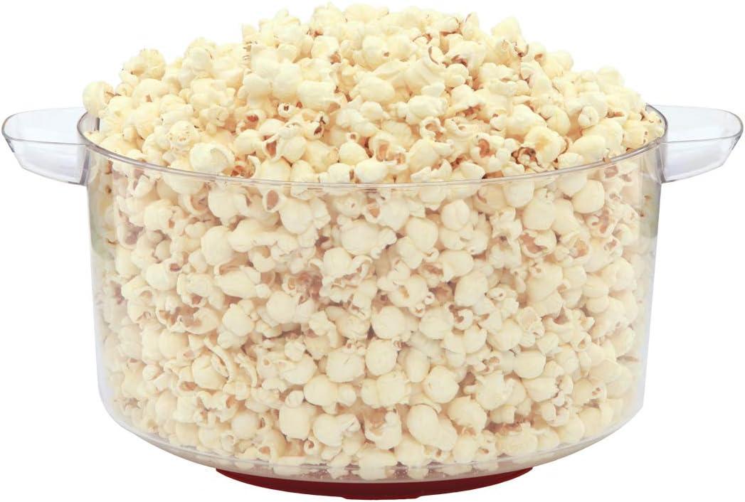 Stir Popcorn Machine Electric Hot Oil Popper Includes Large Lid for Serving Bowl and Convenient Nesting Storage, 6-Quart, Red