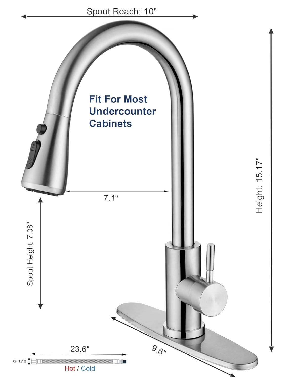 Brushed Nickel Kitchen Sink Faucet with Pull Down Sprayer Single Handle Single Hole Mixer Tap