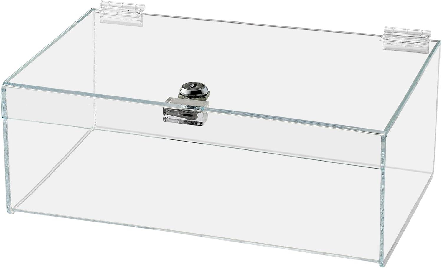 Acrylic Locking Display Case with Keys 12" x 9" x 5" Clear Countertop Rectangular Lucite Tray with Lid for Tradeshows Expos Flea Markets and Swap Meets by Marketing Holders