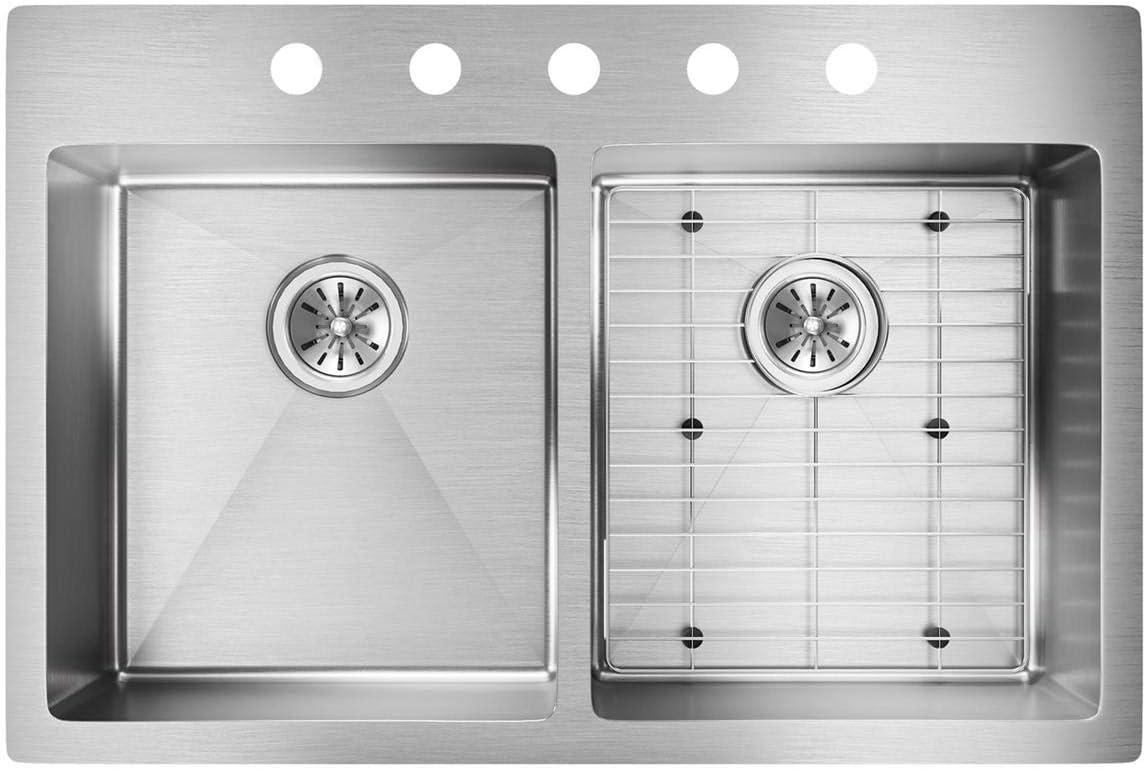 Elkay ECTSR33229BG5 Crosstown Stainless Steel 33" L x 22" W Double Basin Dual Mount Kitchen Sink