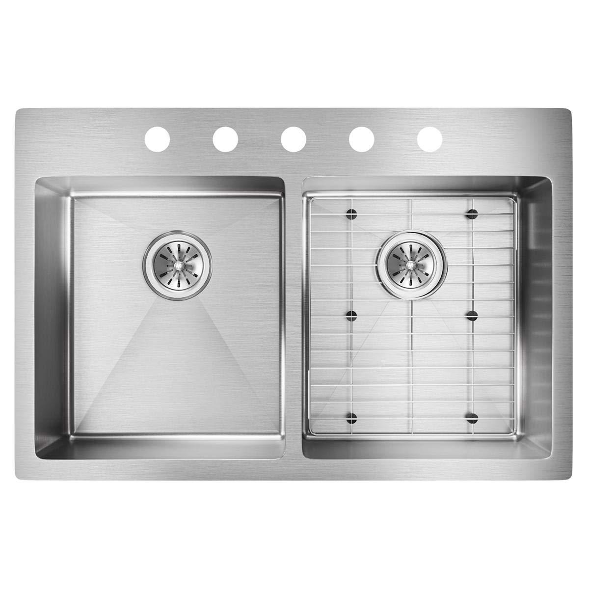 Crosstown Stainless Steel 33" L x 22" W Double Basin Dual Mount Kitchen Sink