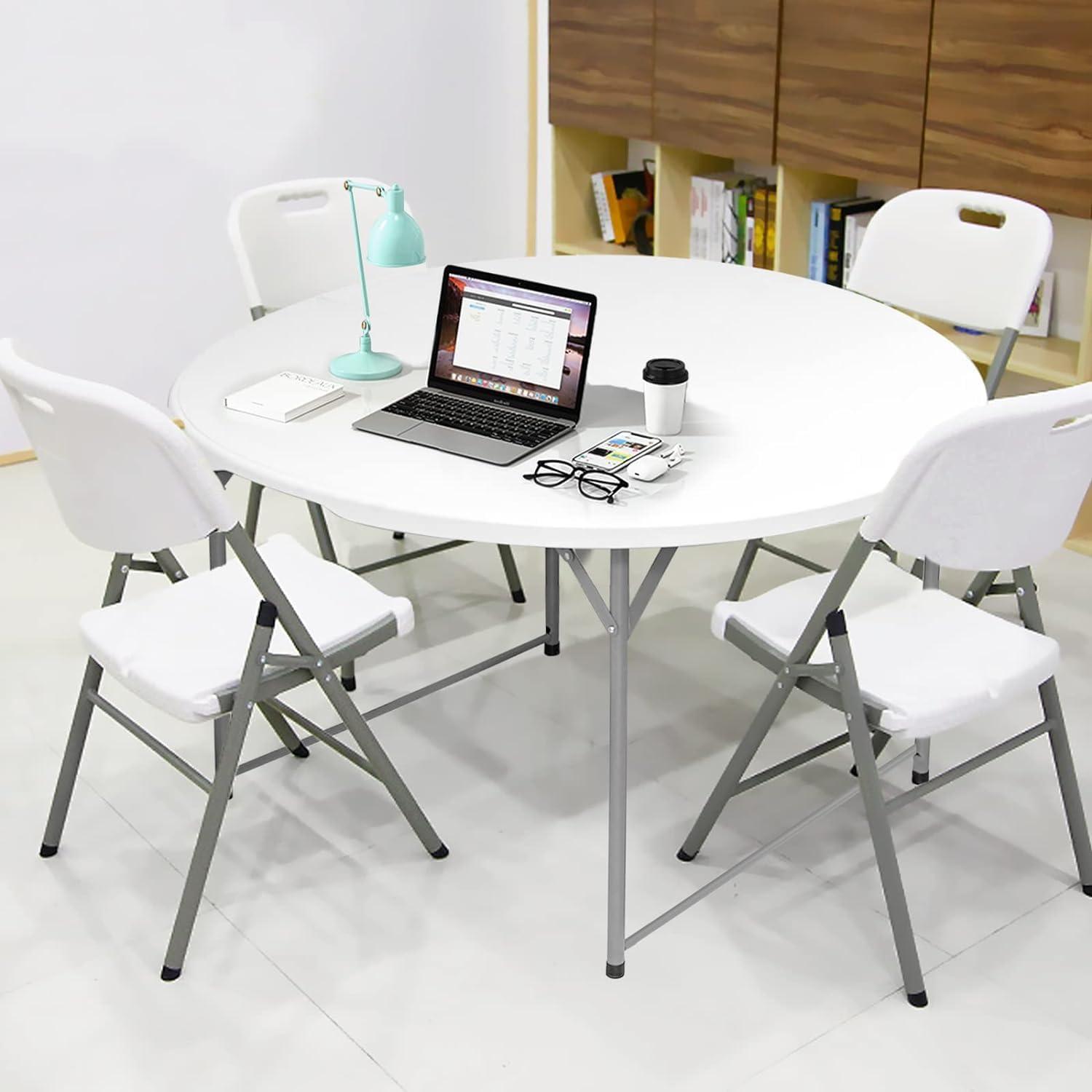 48'' White Resin Round Folding Table with Steel Frame