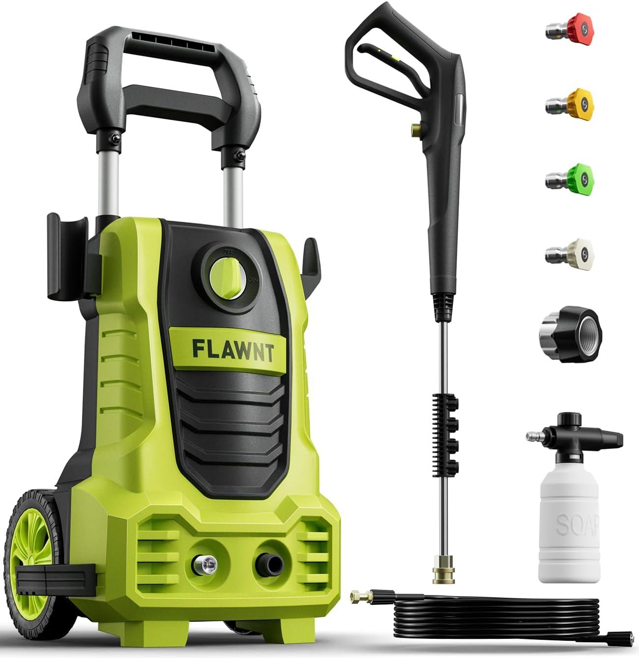 Green Electric Pressure Washer with 26 FT Hose and 4 Nozzles