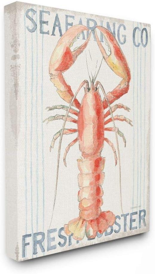 Stupell Industries Nautical Lobster Seafood Sign Blue Red Watercolor Canvas Wall Art Design by Danhui Nai, 16" x 20"