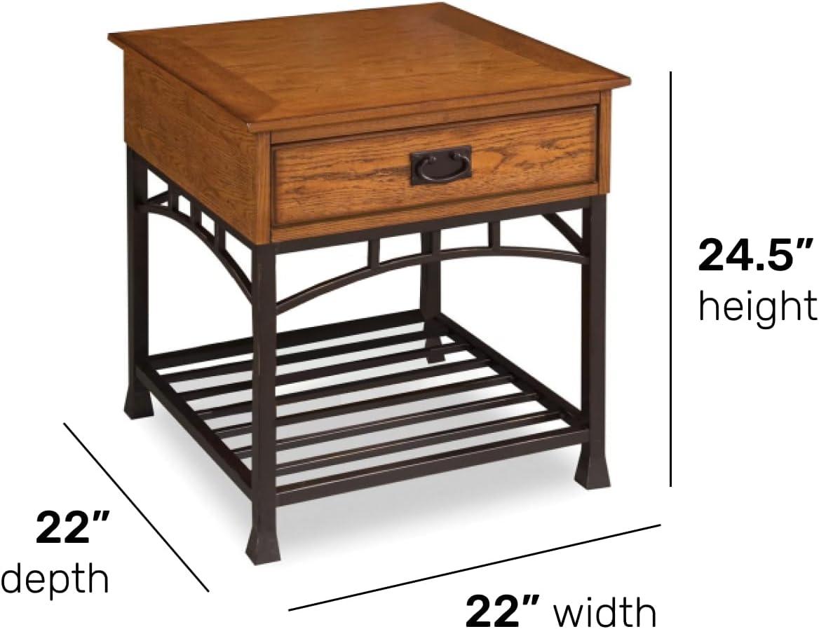 Modern Craftsman End Table - Poplar Solid, Oak Veneer, Distressed Finish, Convenient Storage