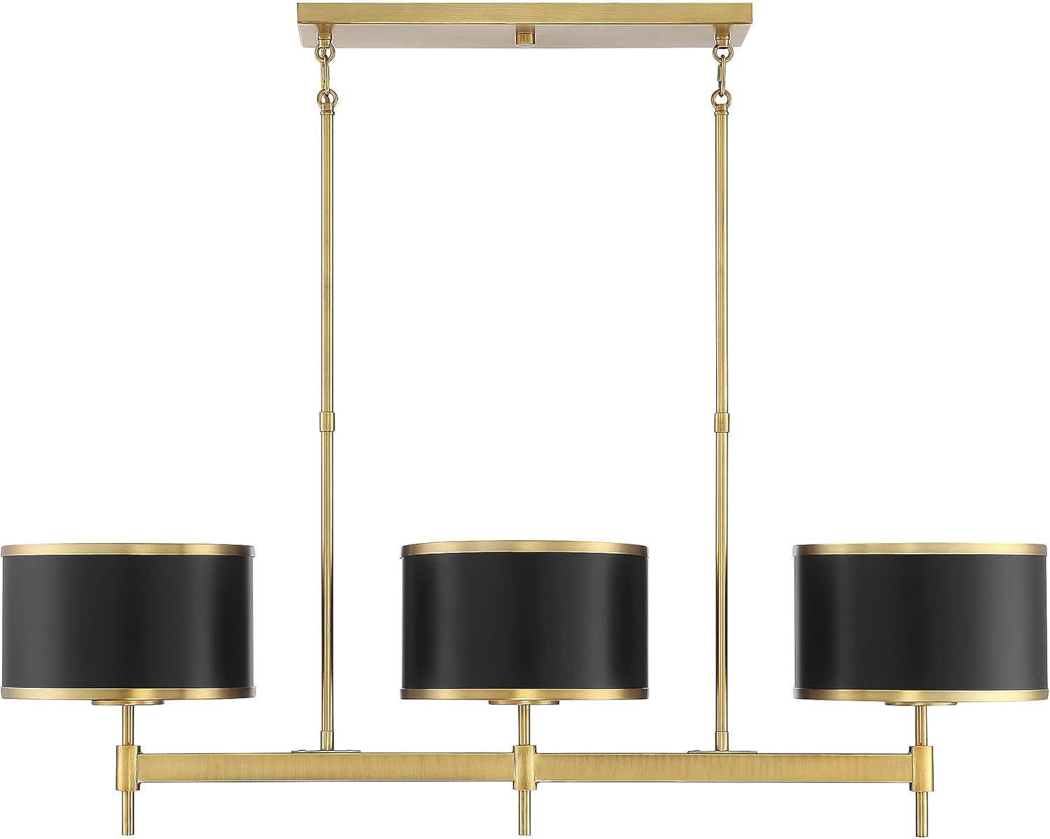 Black with Warm Brass Accents Three Light Linear Chandelier from the Delphi Collection