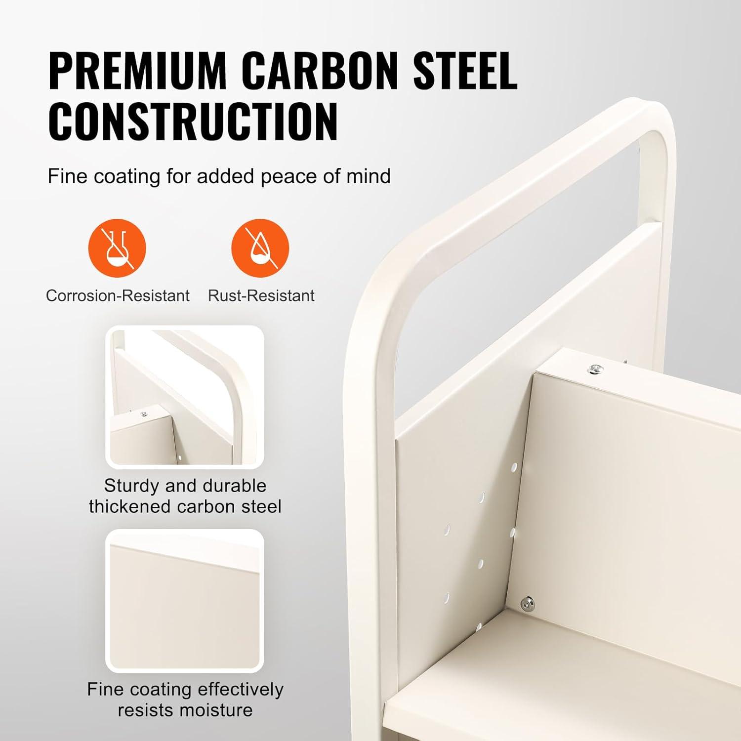 White Double-Sided Rolling Book Cart with Lockable Wheels