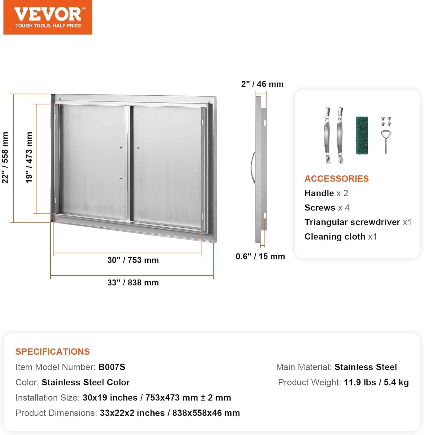 Stainless Steel Double BBQ Access Door for Outdoor Kitchens