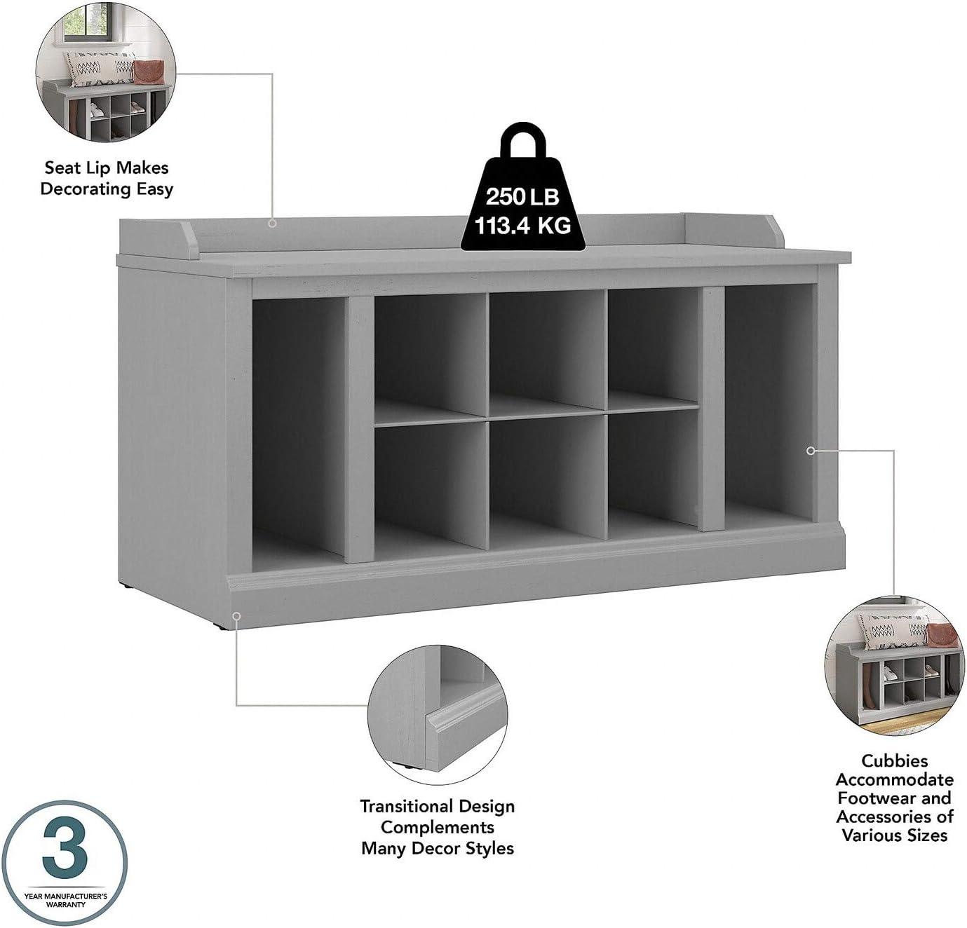 Woodland 40W Shoe Storage Bench with Shelves in Cape Cod Gray - Engineered Wood