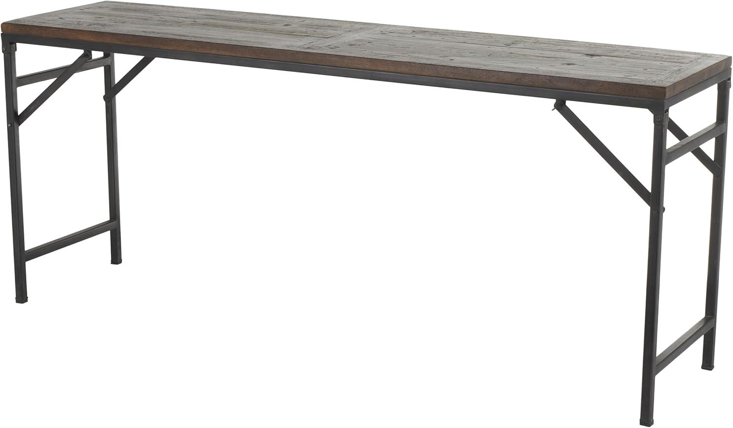 Union Rustic Corneau Wood Minimalistic Dark Brown Console Table with Black Metal Legs