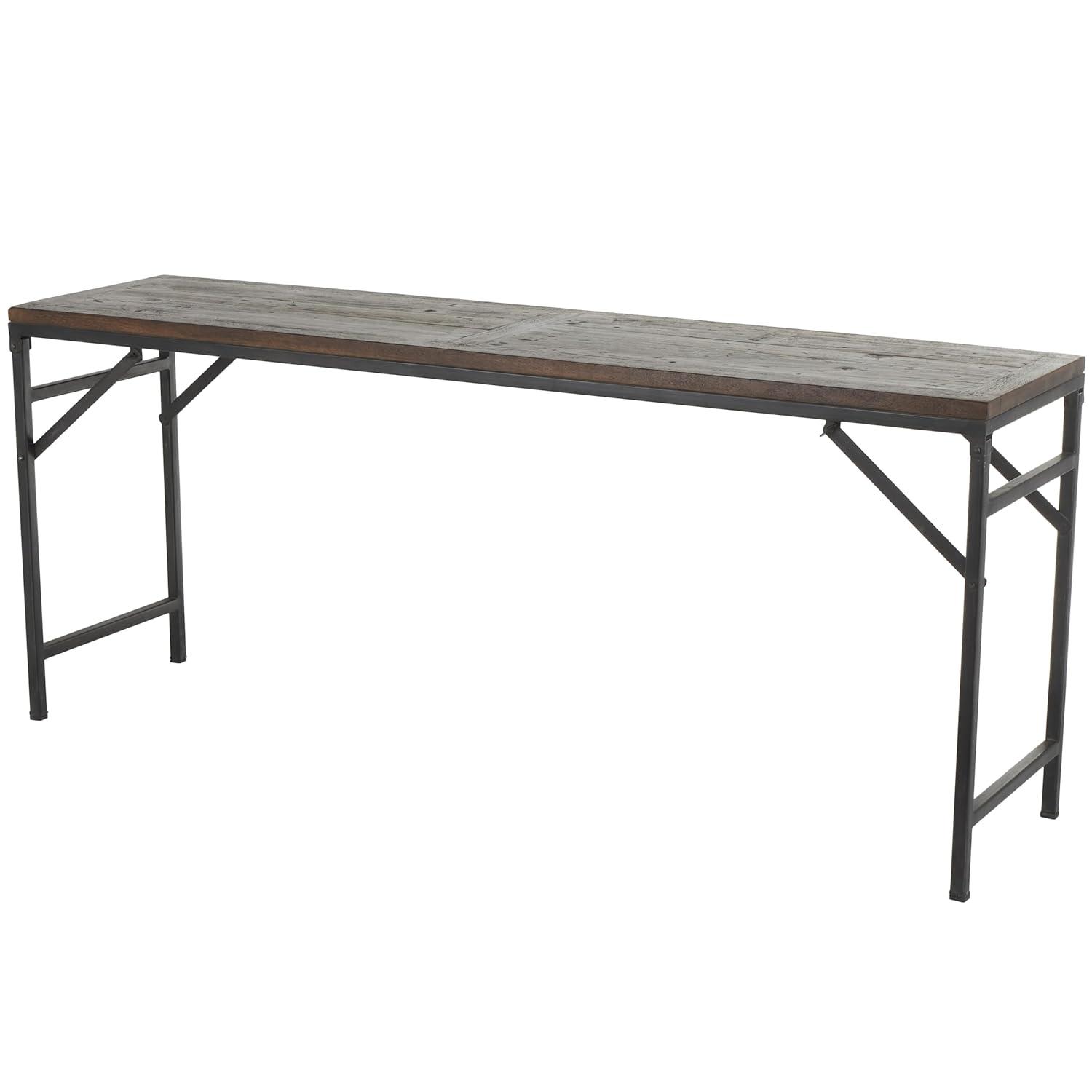 Union Rustic Corneau Wood Minimalistic Dark Brown Console Table with Black Metal Legs