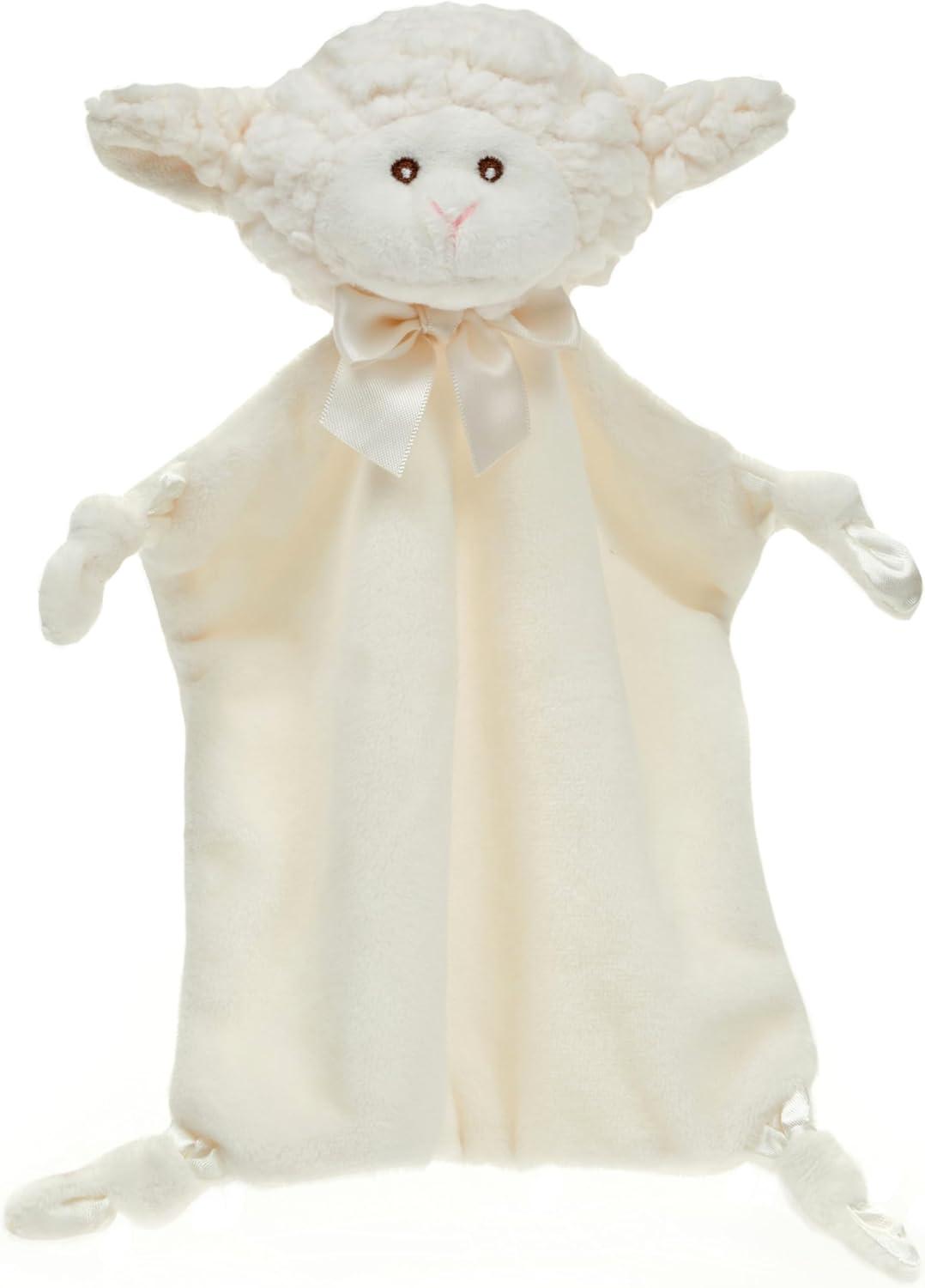 Bearington Baby Wee Lamby, 8 x 7 Inch Small Lamb Stuffed Animal, Security Blanket Baby Lovey, Baptism Gift