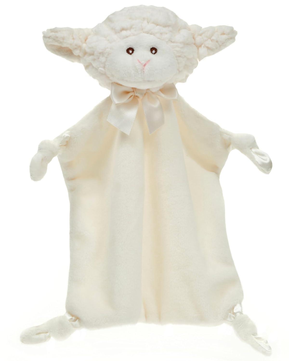 Bearington Baby Wee Lamby, 8 x 7 Inch Small Lamb Stuffed Animal, Security Blanket Baby Lovey, Baptism Gift