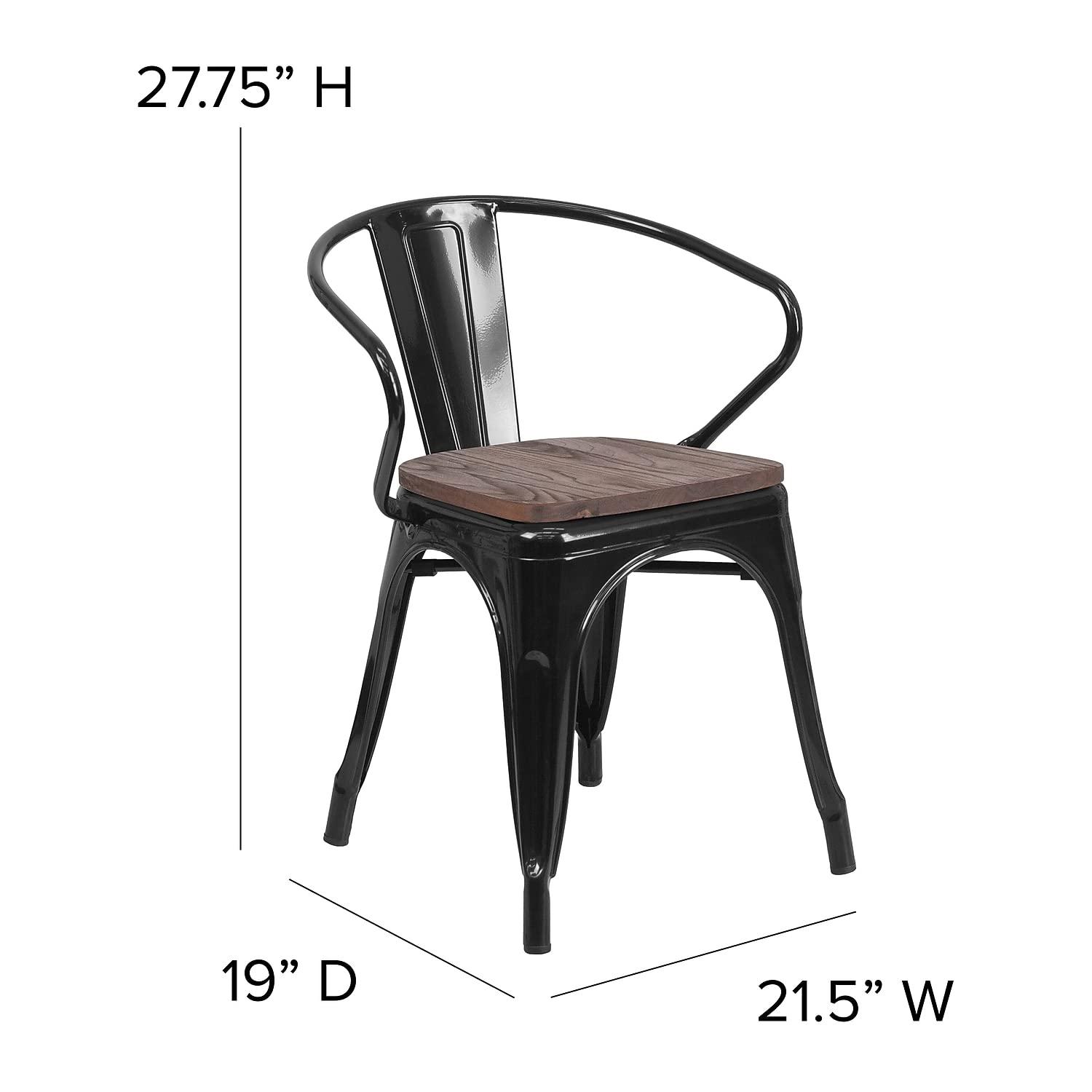 Flash Furniture 4 Pk. Black Metal Chair with Wood Seat and Arms
