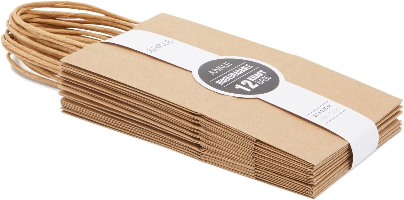 Blue Panda 12 Pack Small Gift Bags with Handles, 3x5.25x8.5 Inches, Bulk Kraft Paper Material Brown Bags for Party Favors, Goodies