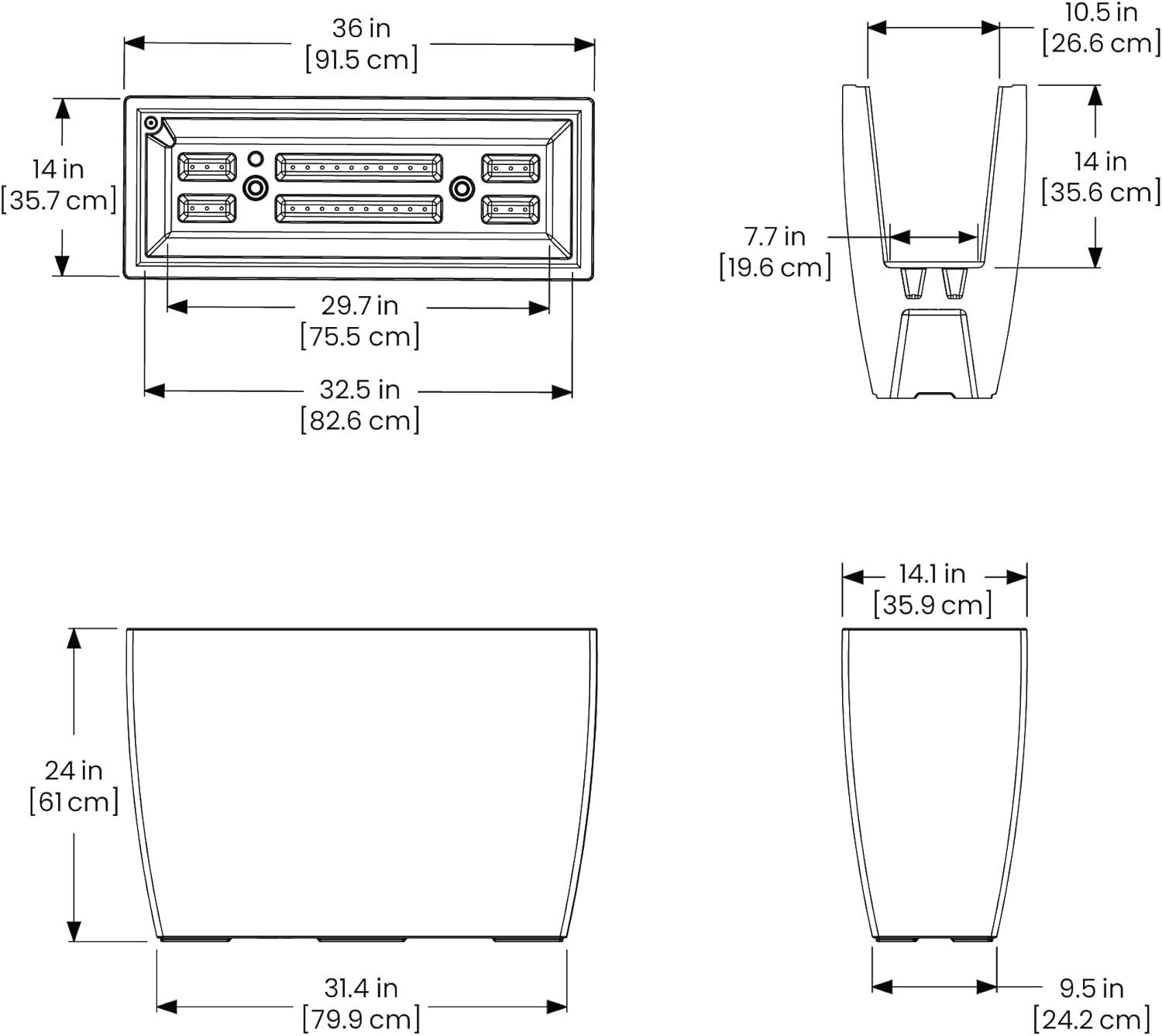 Self-Watering 36" Trough Resin Pot Planter