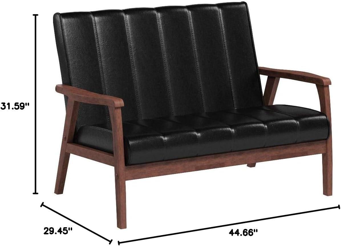 Nikko Mid-Century Modern Scandinavian Style Faux Leather Wooden 2 Seater Loveseat Dark Brown - Baxton Studio: Compact, Rubberwood Frame, Easy to Clean