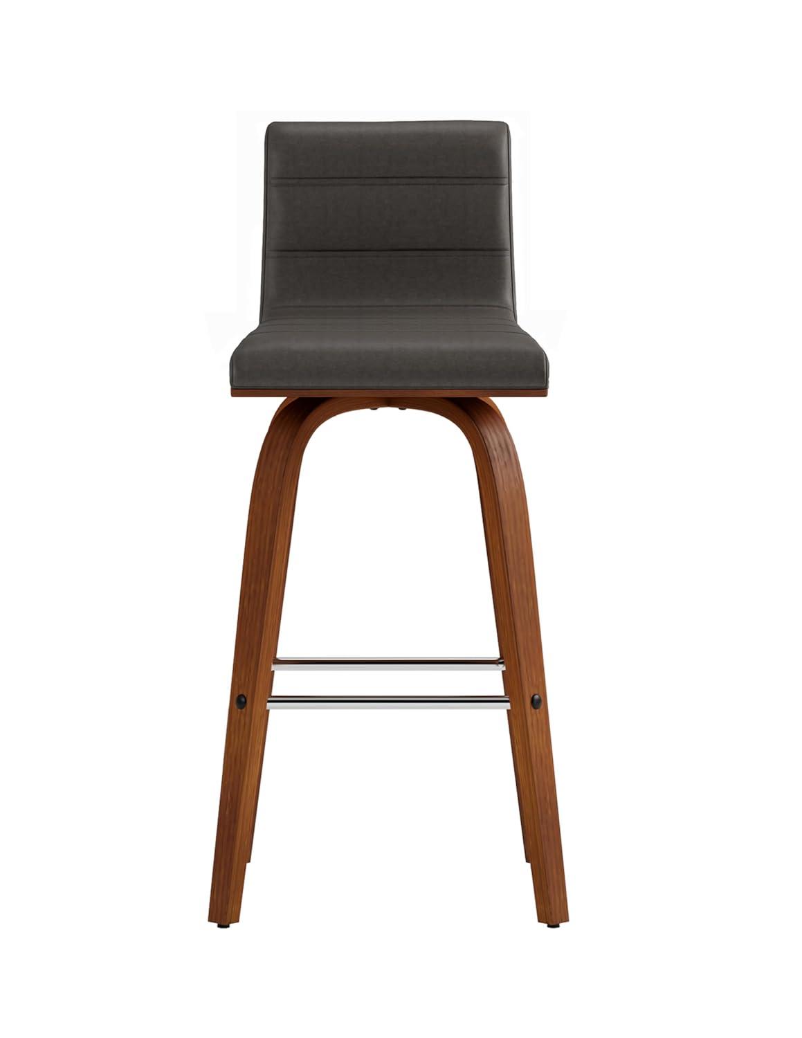 Vienna 26" Swivel Counter Stool in Walnut Wood Finish with Gray Faux Leather