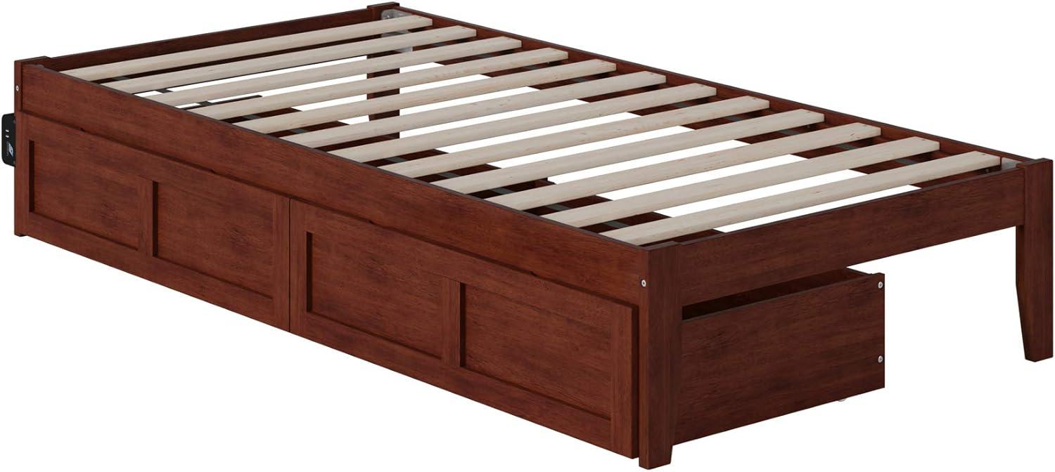 Symmetrical Colorado Twin Bed with USB Charger and Storage Drawers, Walnut